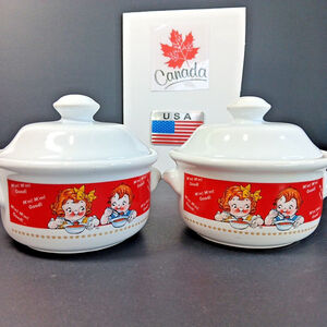 2 Campbell's Soup Bowls with Lids Vintage Retro 1998 M'm! M'm Good!